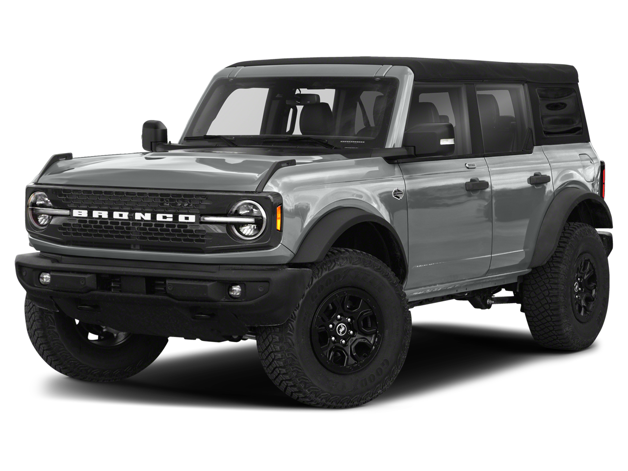2023 Ford Bronco Wildtrak in Cactus Gray — front three-quarter view