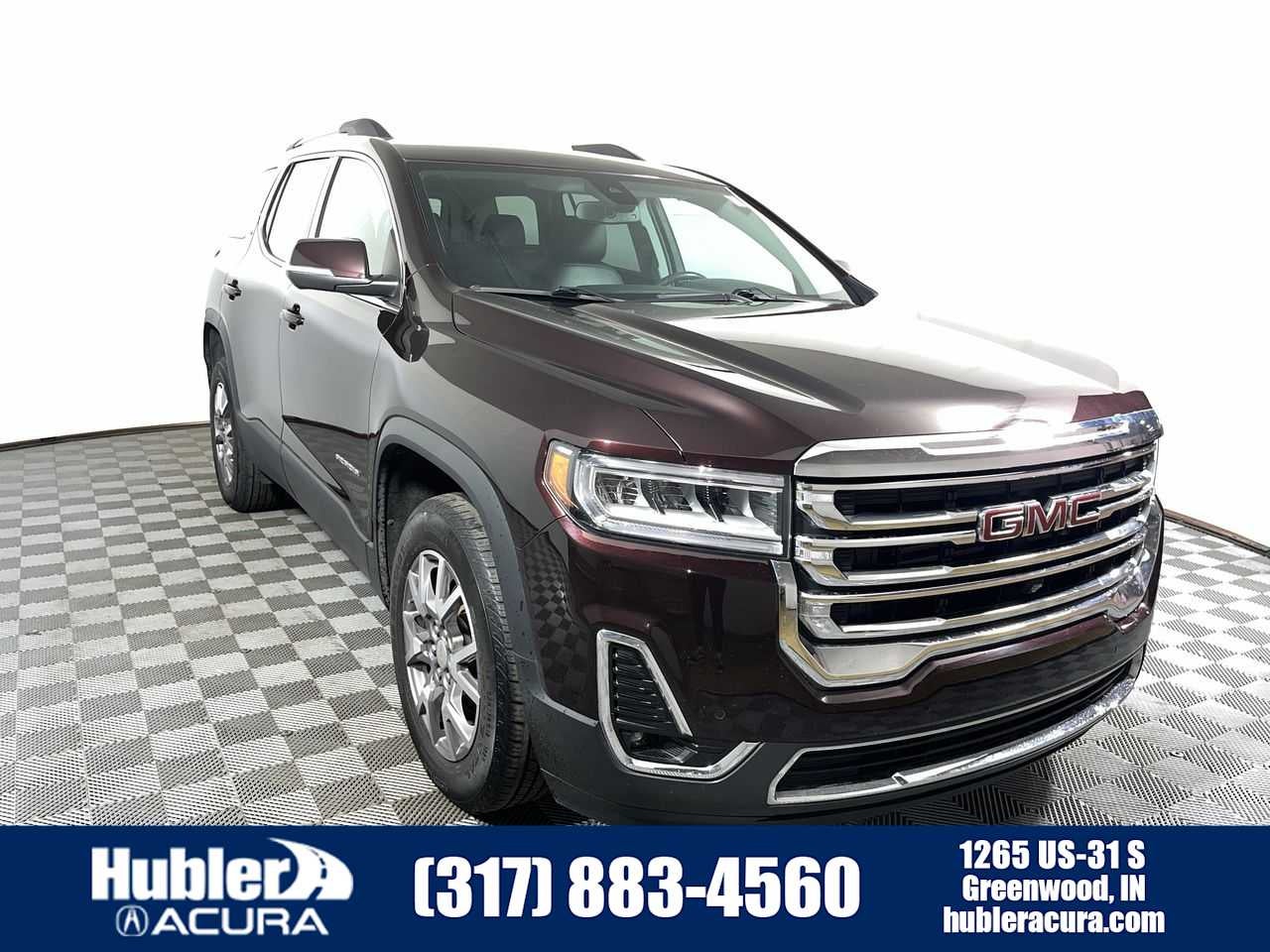 2020 GMC Acadia SLT in Red Mahogany Metallic — front three-quarter view