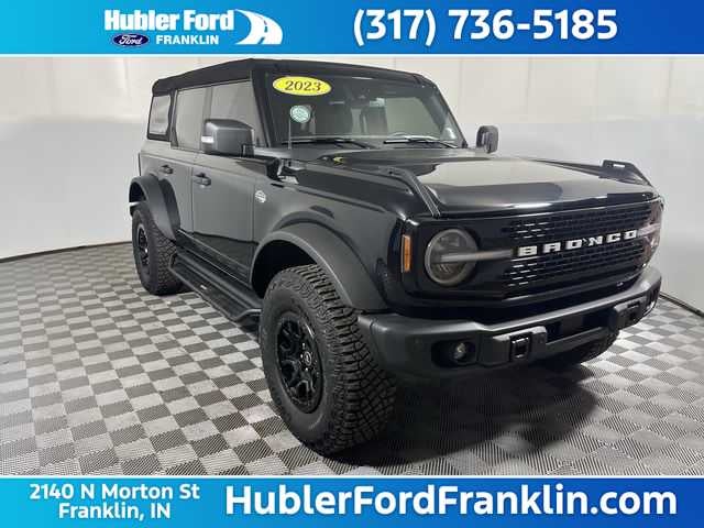 2023 Ford Bronco Wildtrak in Shadow Black — front three-quarter view