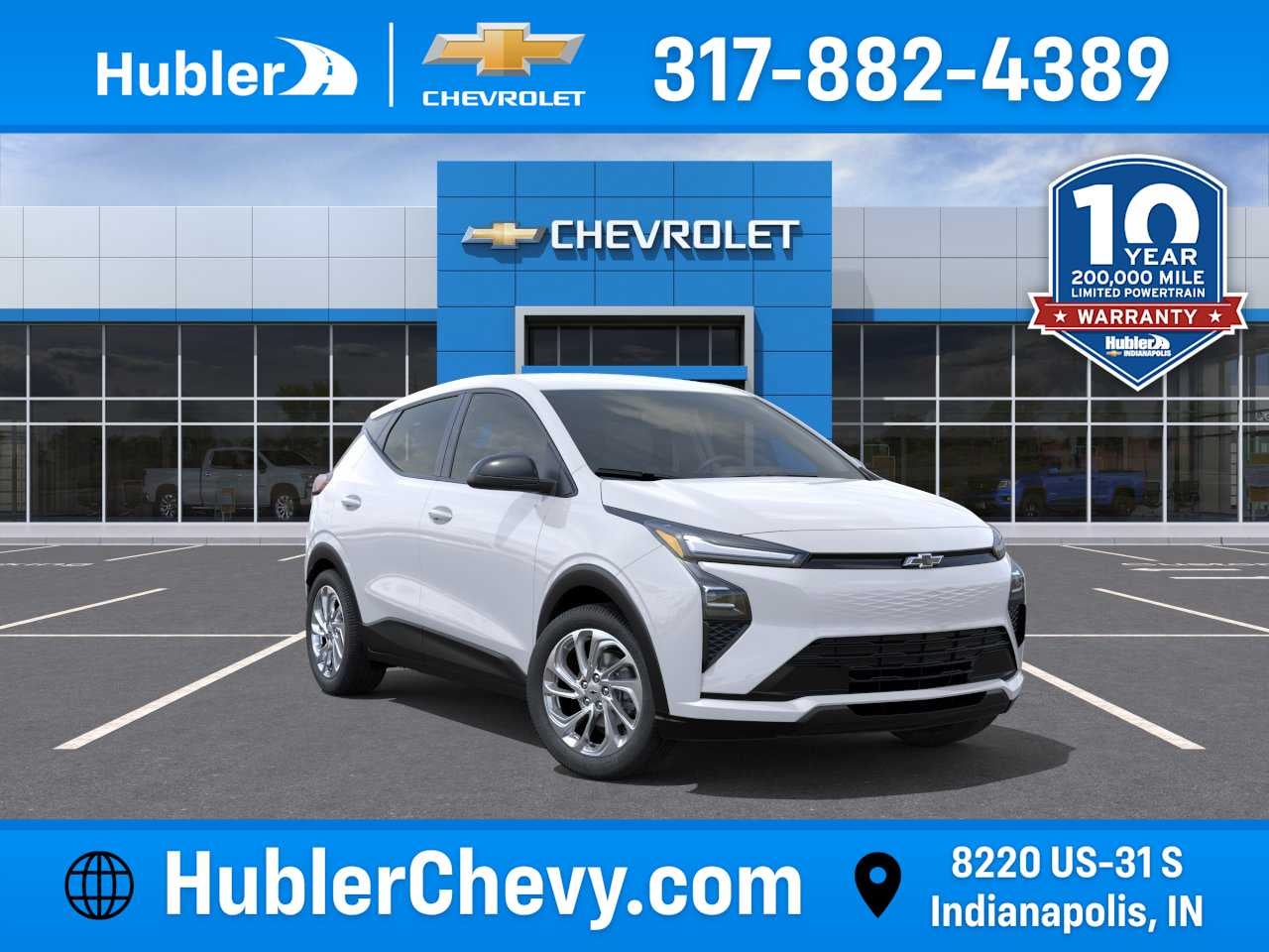 2027 Chevrolet Bolt LT in Summit White — front three-quarter view