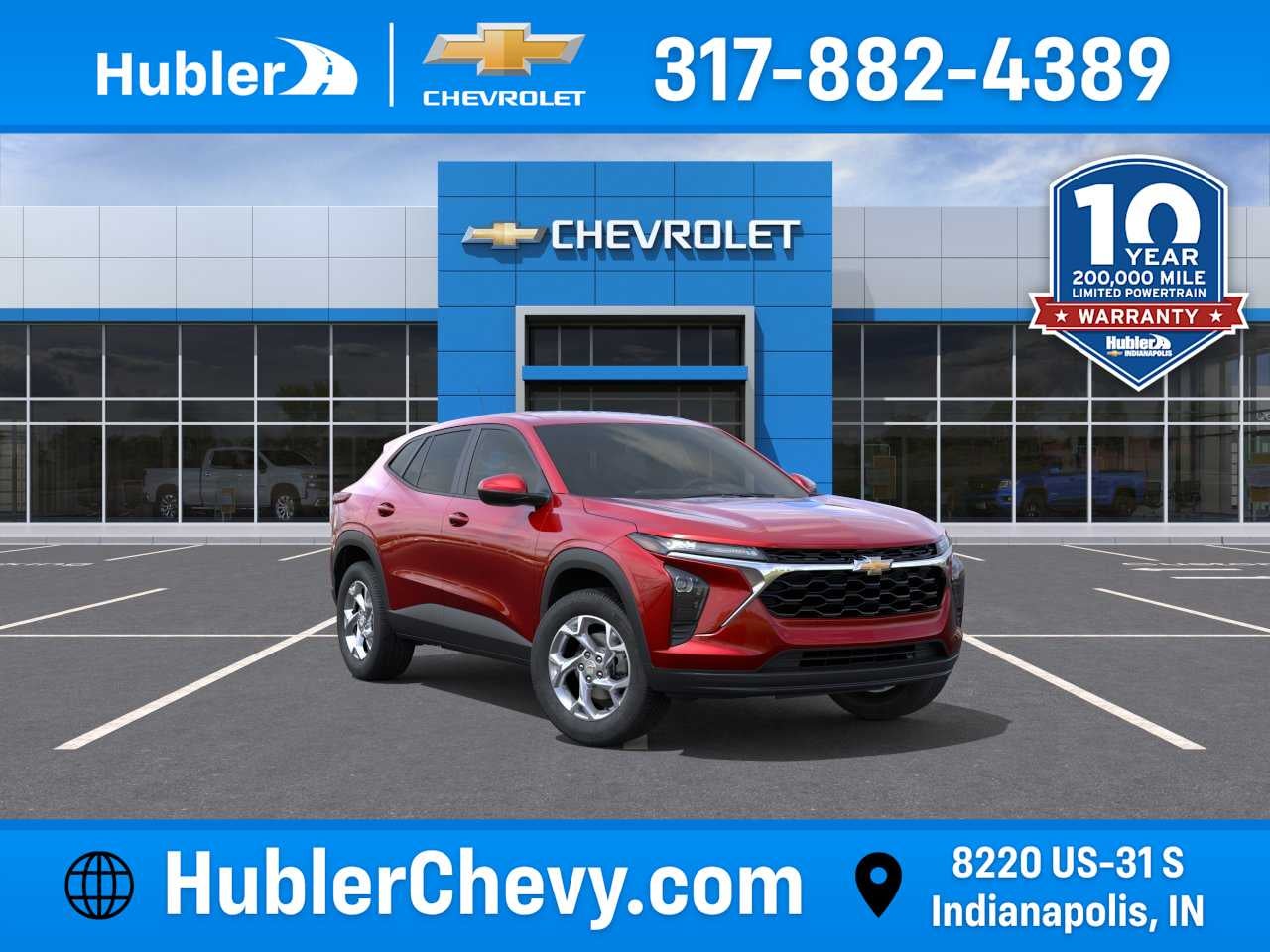 2026 Chevrolet Trax LS in Apex Red — front three-quarter view