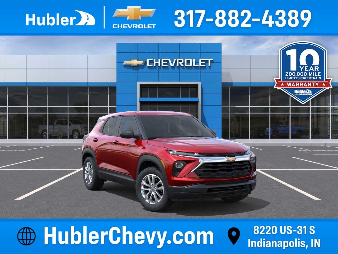 2026 Chevrolet Trailblazer LS in Apex Red — front three-quarter view