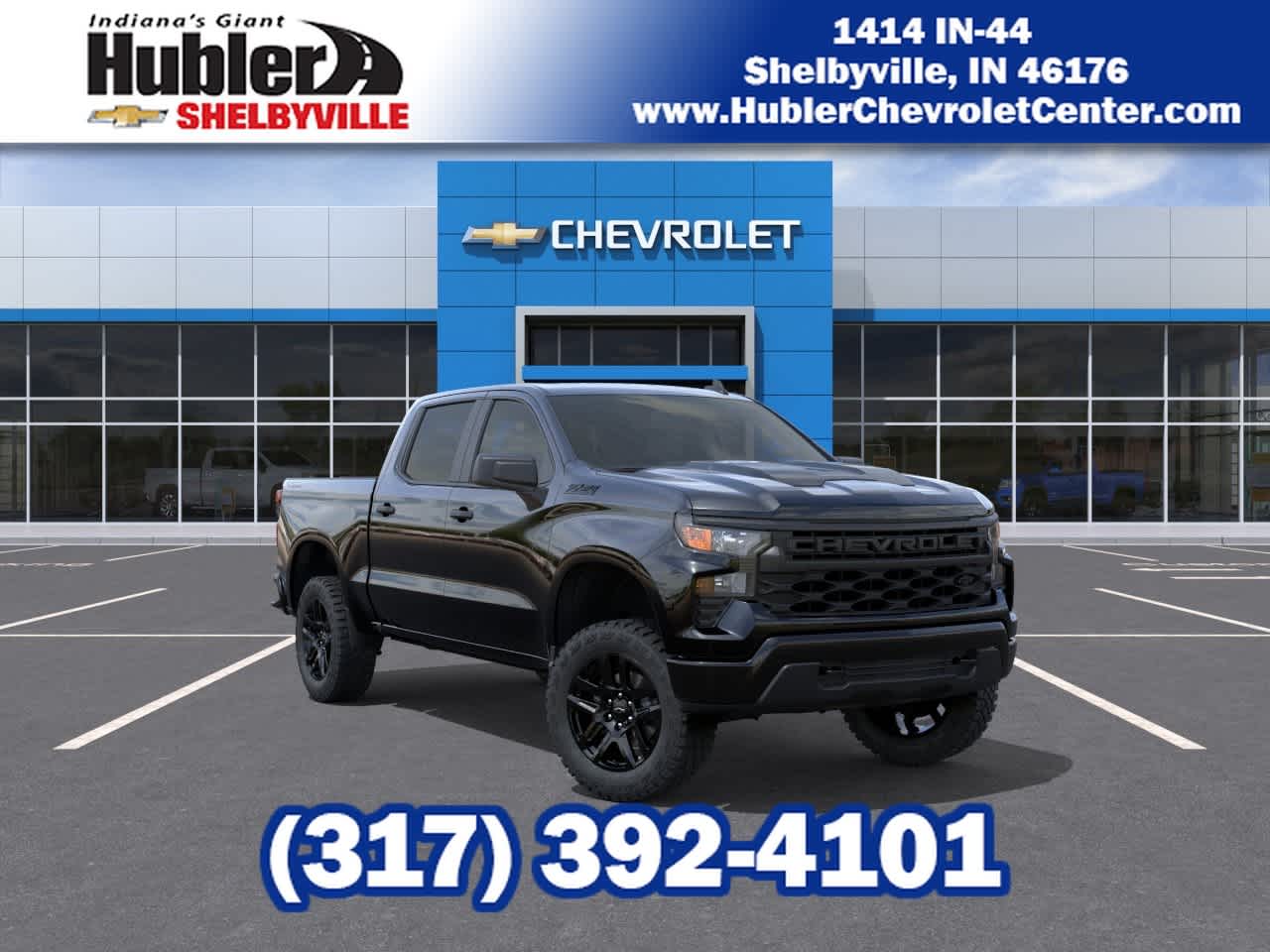 2026 Chevrolet Silverado 1500 Custom Trail Boss in Black — front three-quarter view