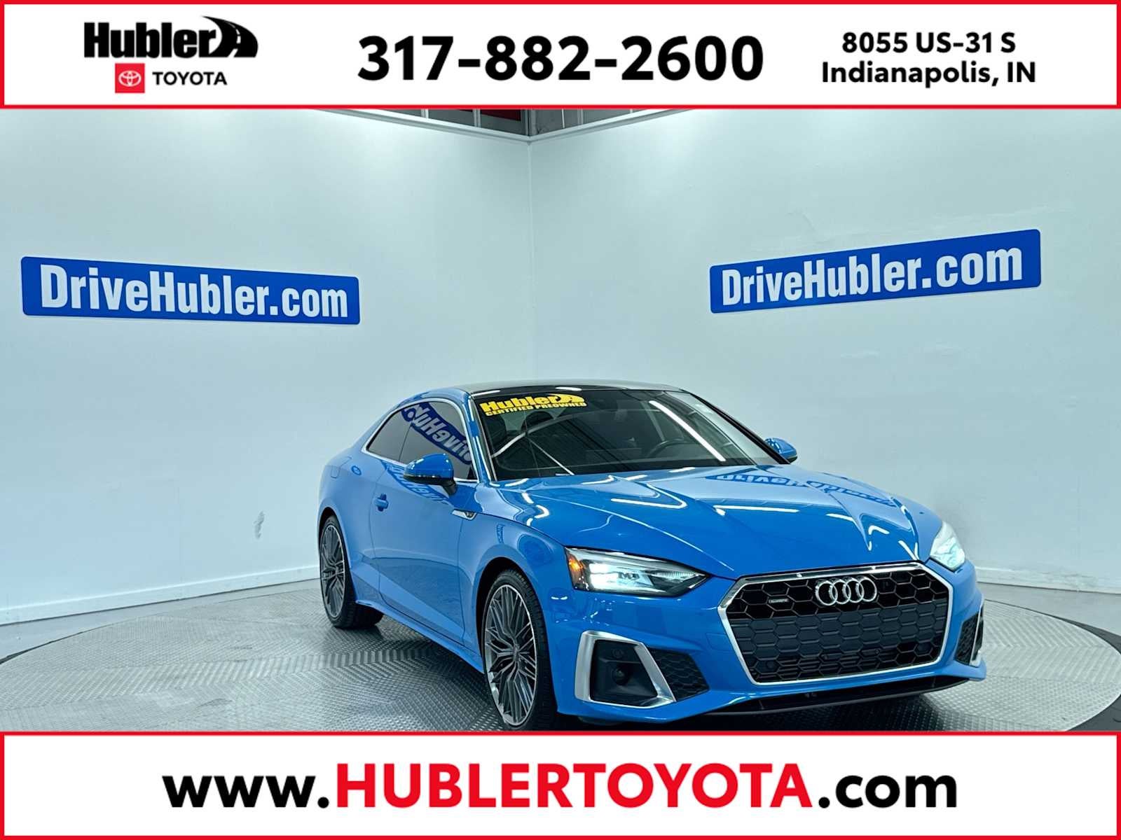 2022 Audi A5 Coupe S line Premium in Blue — front three-quarter view