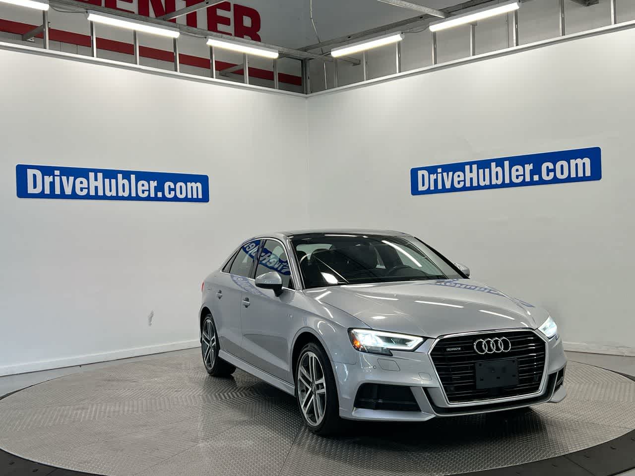 2019 Audi A3 Sedan Premium Plus in Florett Silver Metallic — front three-quarter view