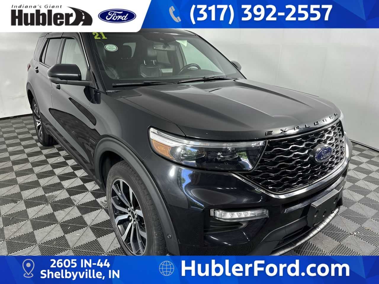 2021 Ford Explorer ST in Agate Black Metallic — front three-quarter view